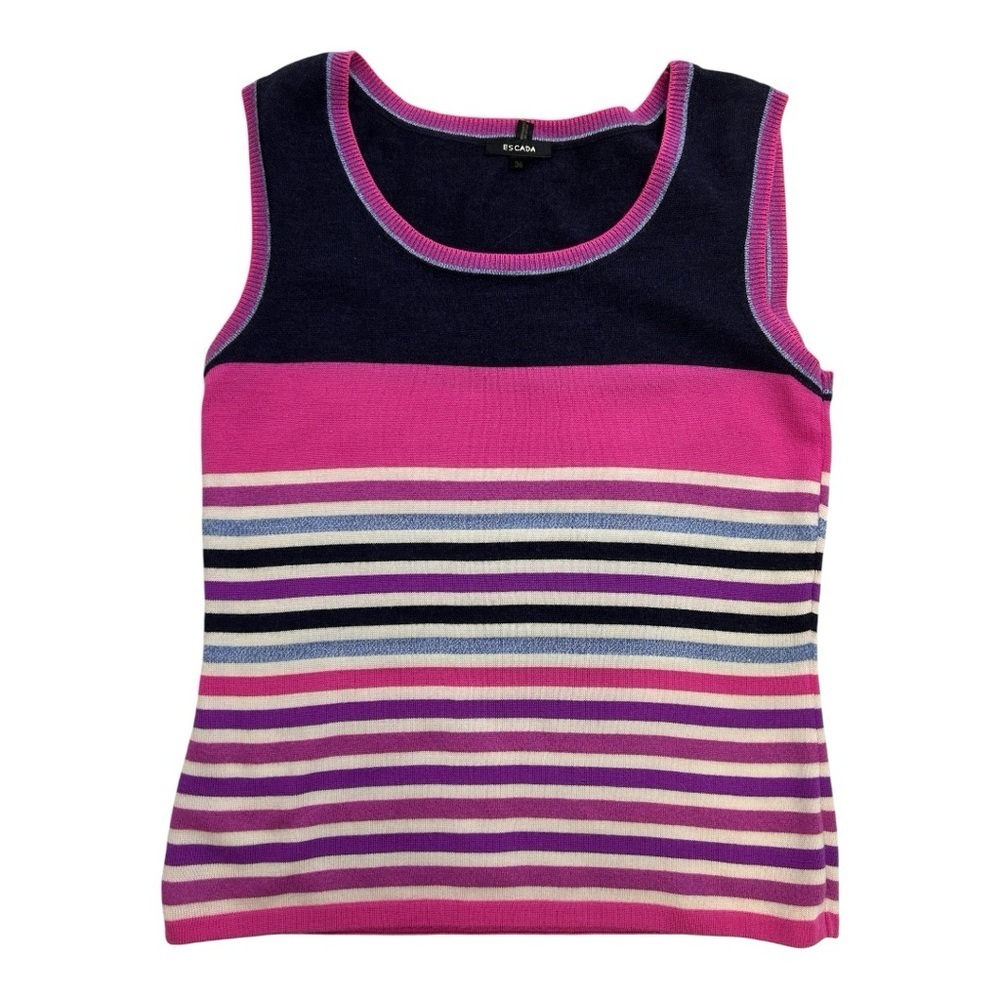 Escada Pink and Navy Knit Top size 36 preppy,colorful, Y2K, 90’s, 00’s, feminine